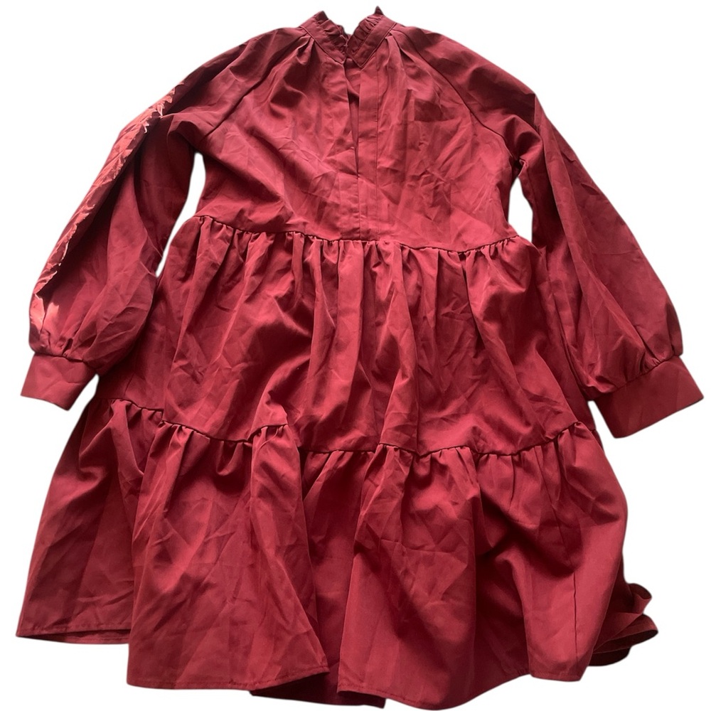 Neck Smock Burgundy Long Sleeve Dress - Picture 6 of 7